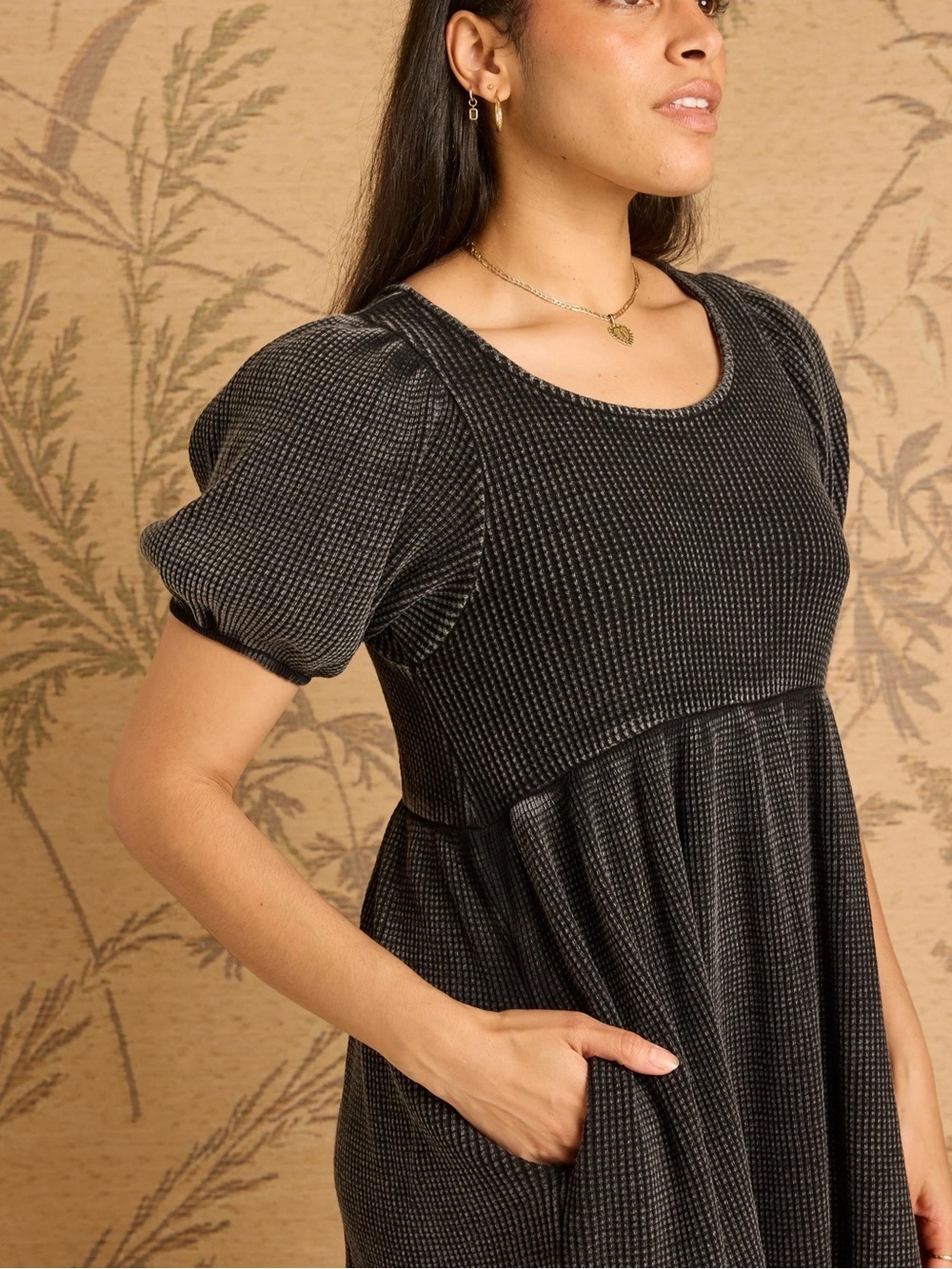 Known Supply Ethel Waffle Knit Mini Dress Gray Organic Cotton - Picture 2 of 9
